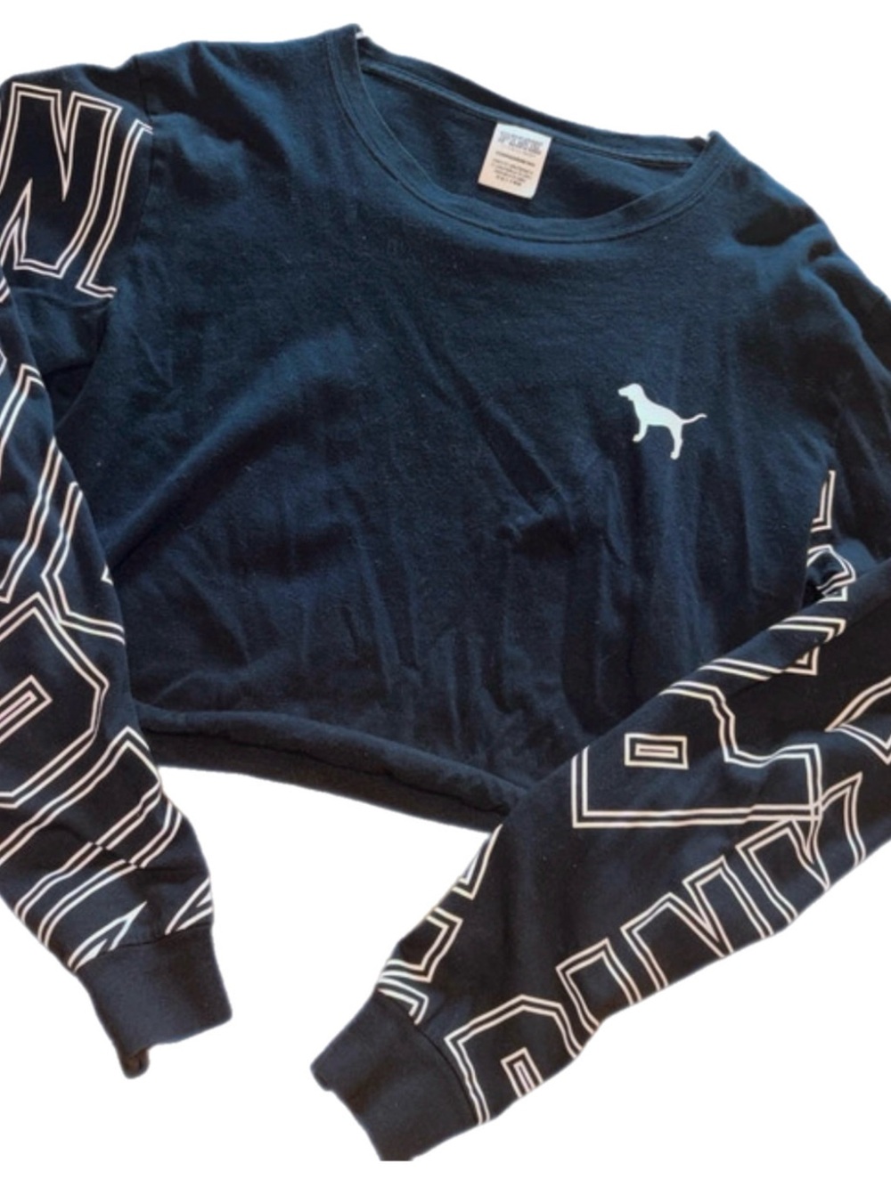 PINK Victoria's Secret Navy Cropped Long-Sleeve Logo Top